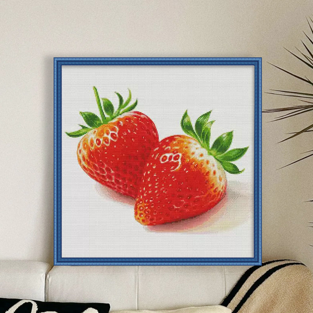 Two Strawberries In The Food Series - 14CT Stamped Cross Stitch 50*50CM(Fairy Brand)