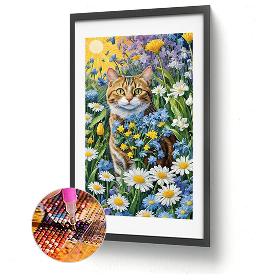 Cat And Flower - Full Round Drill Diamond Painting 40*70CM