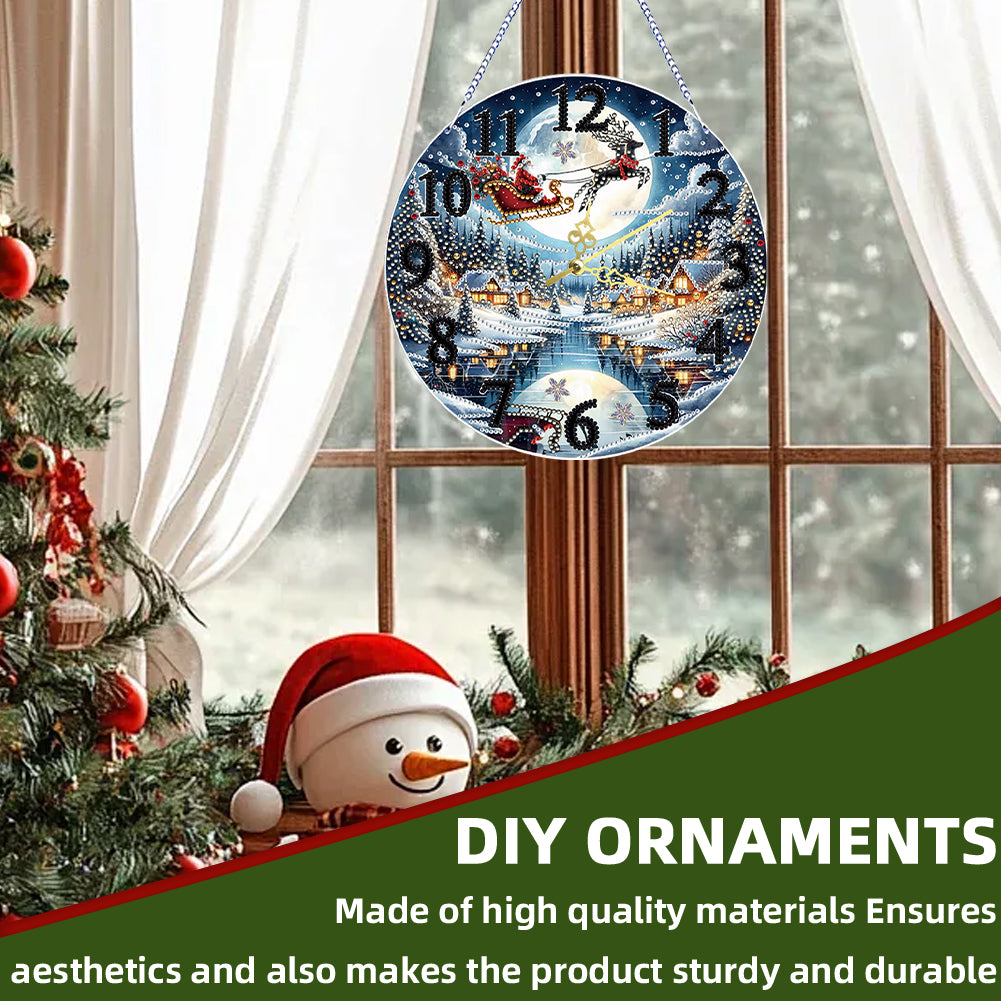2D Flat DIY Xmas Diamond Painting Ornament with Clock Function Creative Craft