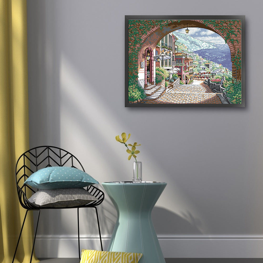 Seaside City 2 - 14CT Stamped Cross Stitch 57*47CM(Joy Sunday)