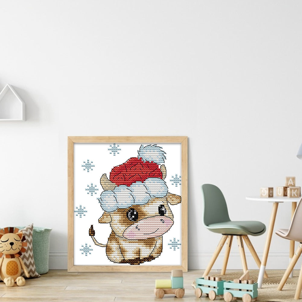Calf With Santa Hat - 11CT Stamped Cross Stitch 19*21CM(Joy Sunday)