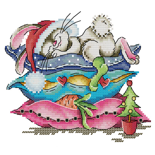 Sleeping Bunny - 14CT Stamped Cross Stitch 21*18CM(Joy Sunday)