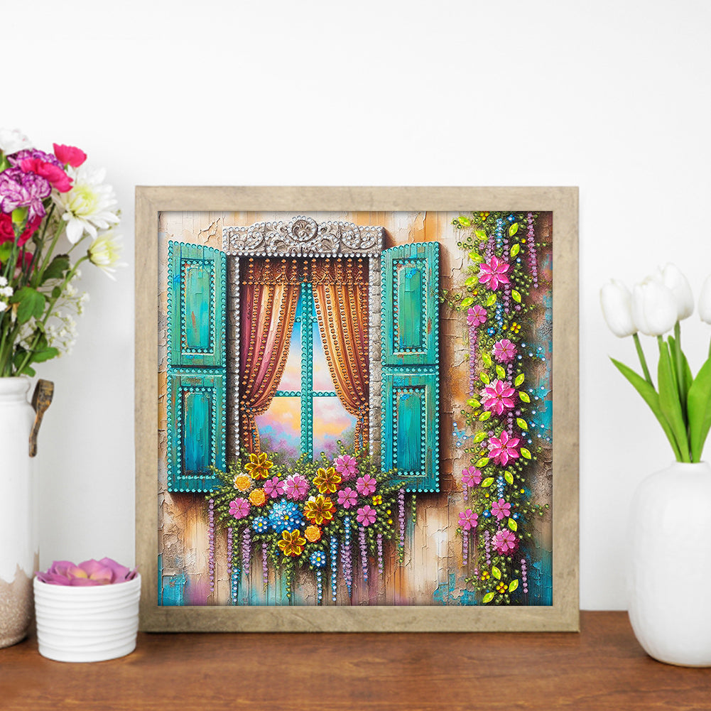 Flowers Window - Special Shaped Drill Diamond Painting 30*30CM
