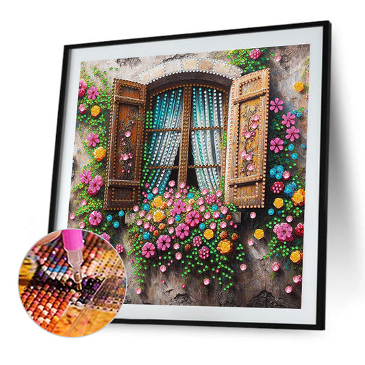 Flowers Window - Special Shaped Drill Diamond Painting 30*30CM