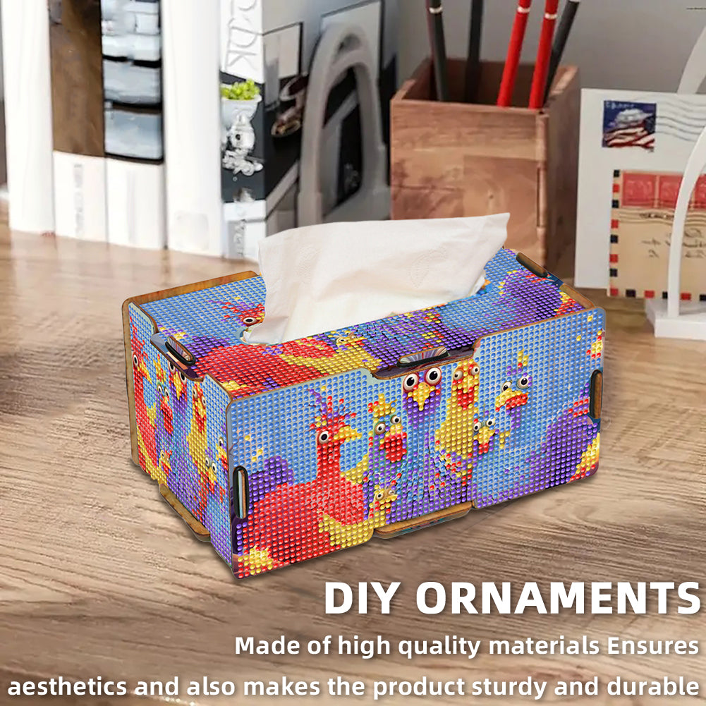 Chicken 5D DIY Diamond Painting Handmade Tissue Holder Wooden Tissue Box Craft