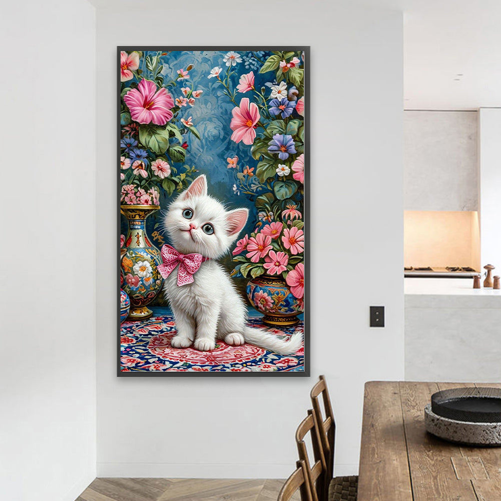 Cat And Flower - Full Round Drill Diamond Painting 40*70CM