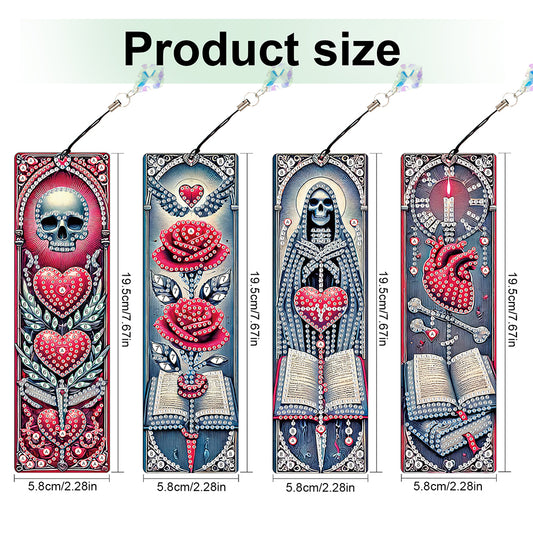 4Pcs Halloween Themed DIY Diamond Painting Bookmark for Reading Enthusiasts