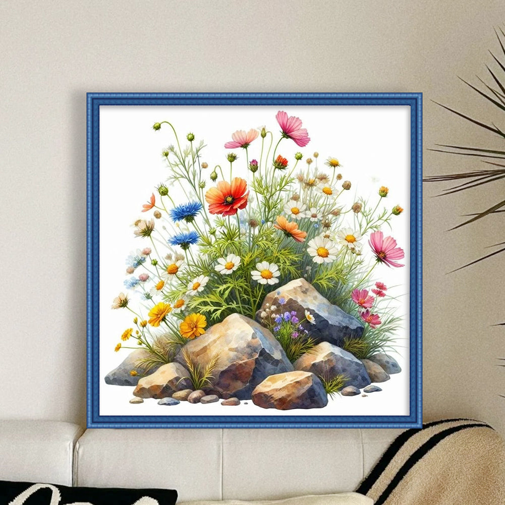 Flowers In Stone - 18CT Stamped Cross Stitch 25*25CM