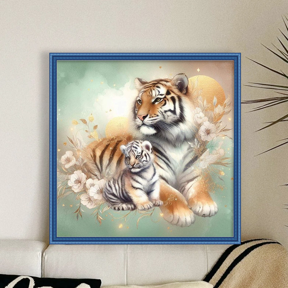 Tiger Mother And Cub - 11CT Stamped Cross Stitch 40*40CM