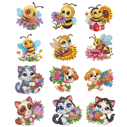 12PCS 2D Flat DIY Magnetic Refrigerator Stickers Diamond Art Kits for Home Decor