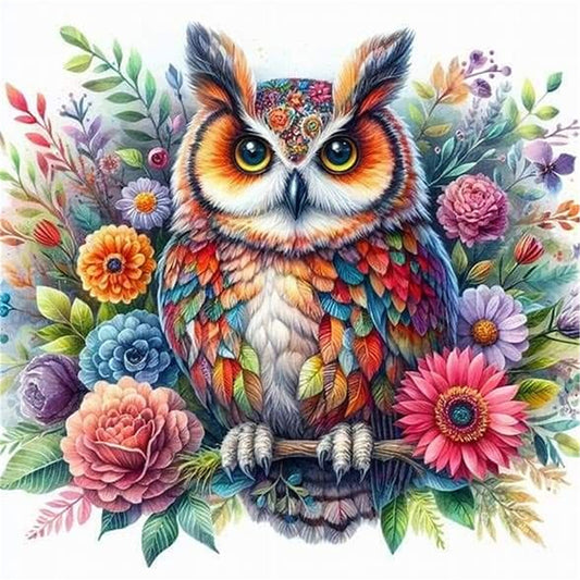 Owl With Flowers - 11CT Stamped Cross Stitch 40*40CM