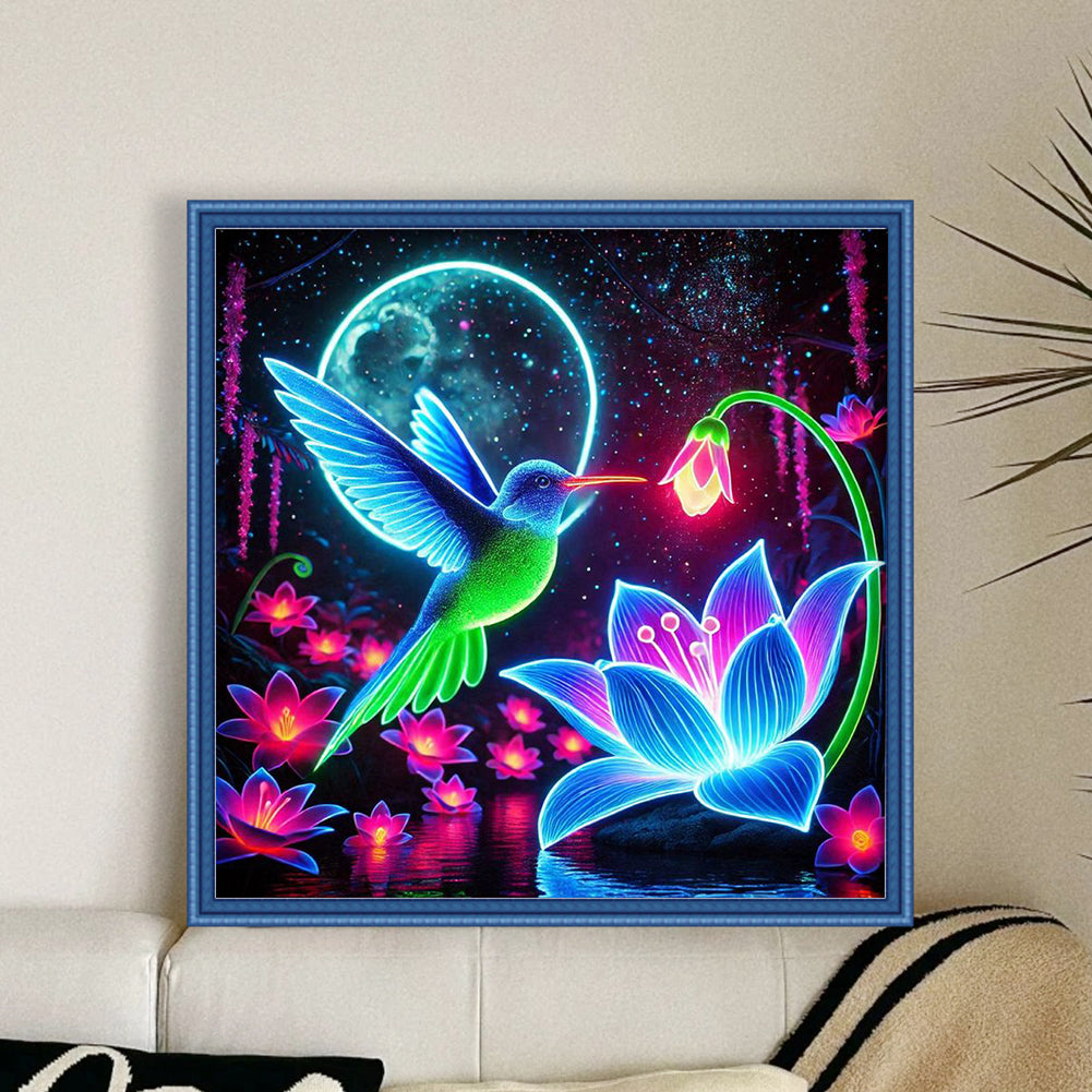 Luminous Lotus Hummingbird - 11CT Stamped Cross Stitch 40*40CM