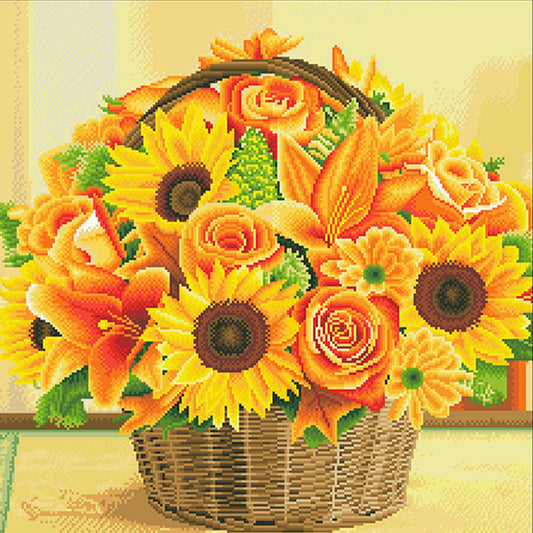 Sunflower Basket - 11CT Stamped Cross Stitch 61*61CM(Mona Lisa Brand)