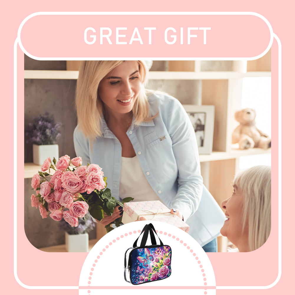 DIY Flowers Diamond Art Rhinestone Makeup Bag Transparent PVC Storage Pack Gift