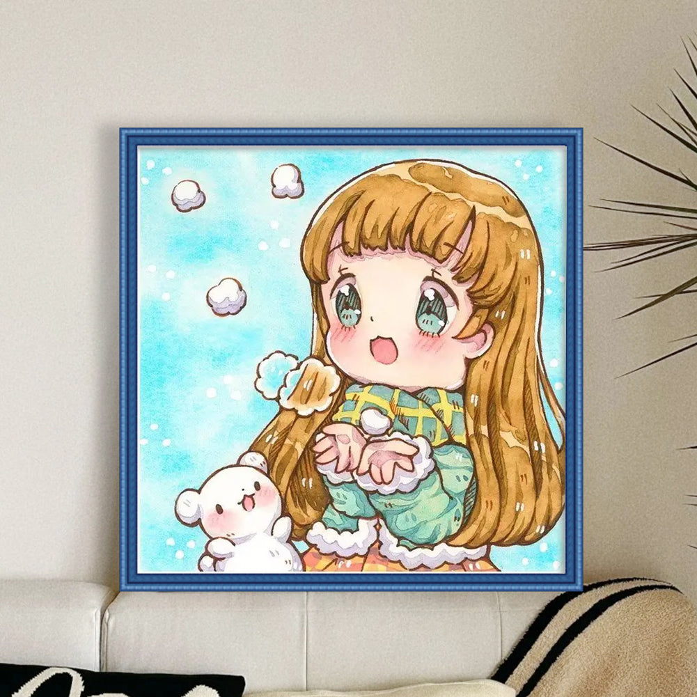 Cartoon Girl - 18CT Stamped Cross Stitch 40*40CM