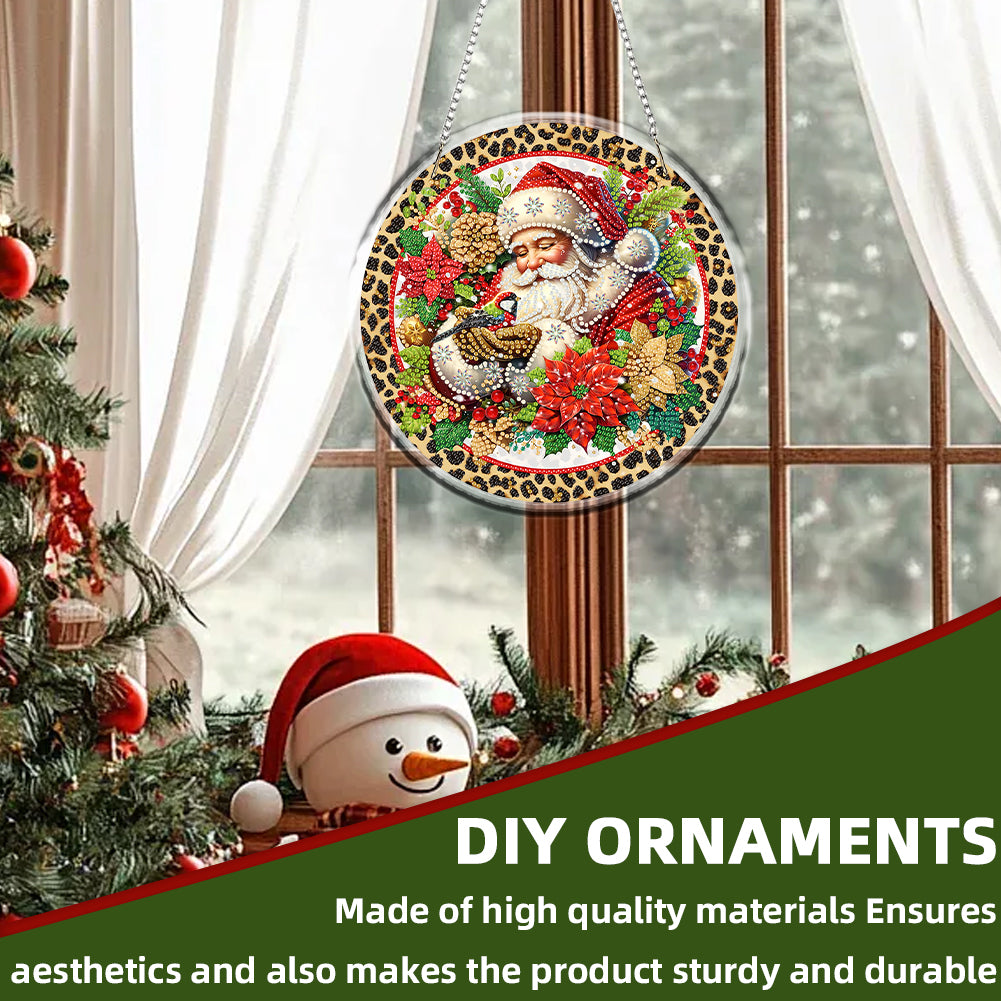 Acrylic 2D Flat DIY Christmas Santa Claus Diamond Art Pendant Wall Decor