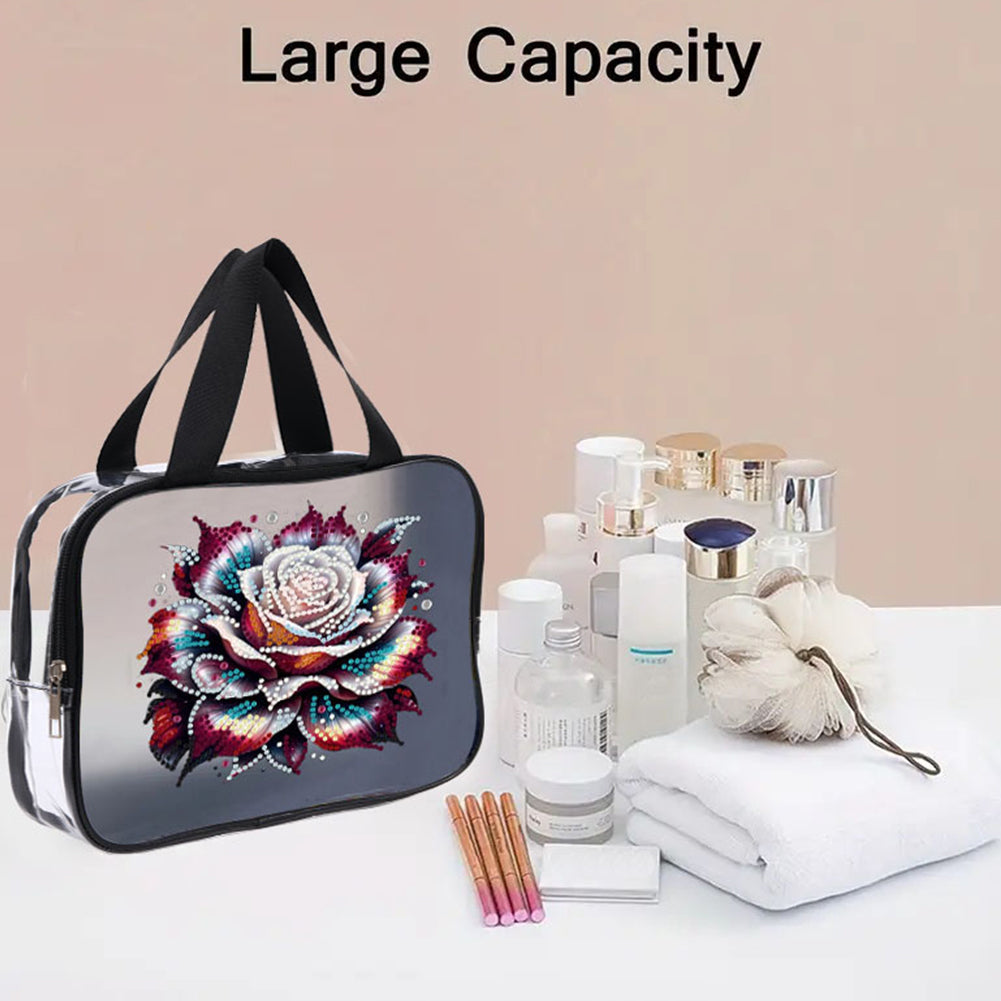 DIY Flower Diamond Art Rhinestone Makeup Bag Transparent PVC Storage Pack Gift