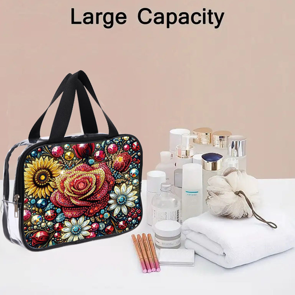 DIY Rose Diamond Art Rhinestone Makeup Bag Transparent PVC Storage Pack Gift