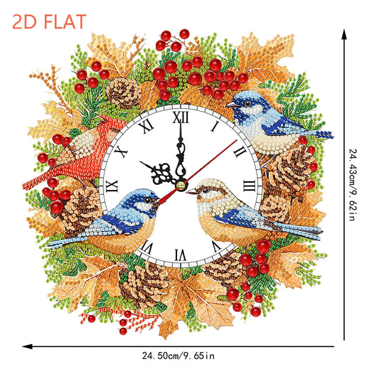 2D Flat DIY Fall Bird Acrylic Diamond Painting Clock Pendant Home Decoration