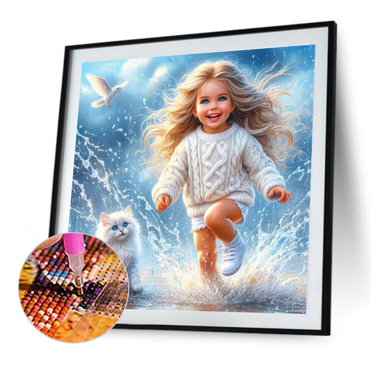 Cat And Child - Full Round Drill Diamond Painting 40*40CM