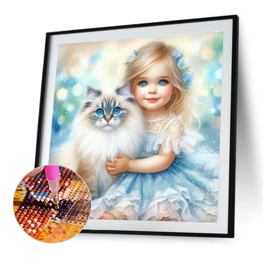 Cat And Little Girl - Full Round Drill Diamond Painting 40*40CM
