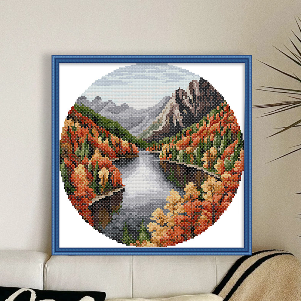 Autumn Lake - 11CT Stamped Cross Stitch 37*37CM(Joy Sunday)
