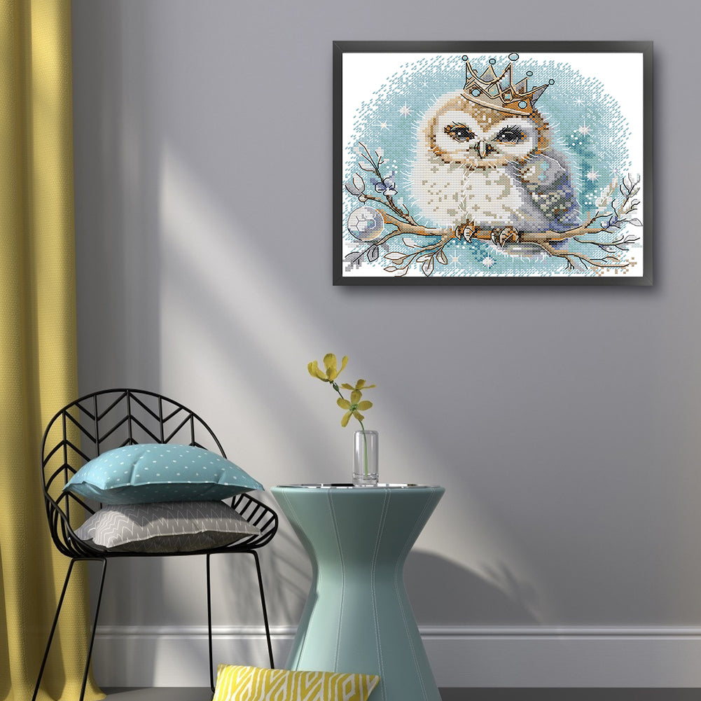 Crowned Owl - 14CT Stamped Cross Stitch 27*22CM(Joy Sunday)
