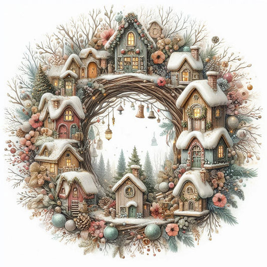 Winter Cottage Wreath - 14CT Counted Cross Stitch 40*40CM