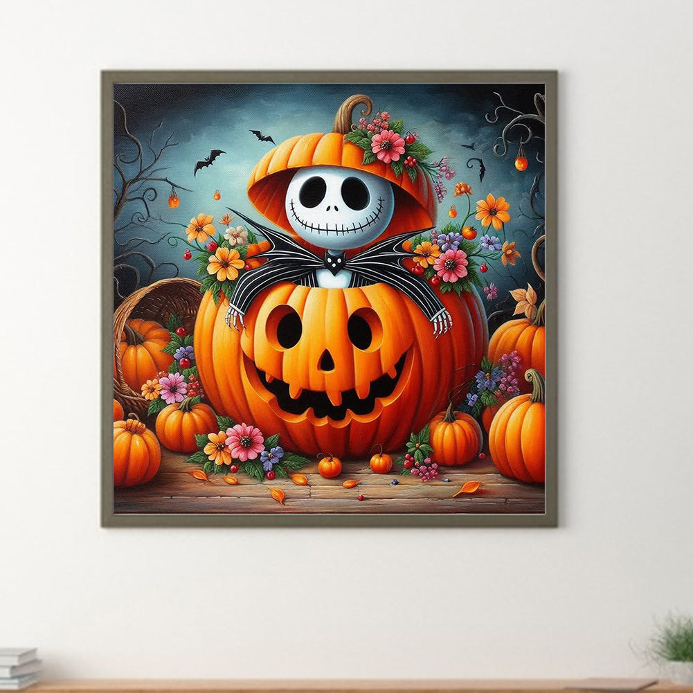 Halloween Pumpkin Skeleton - Full Round Drill Diamond Painting 40*40CM