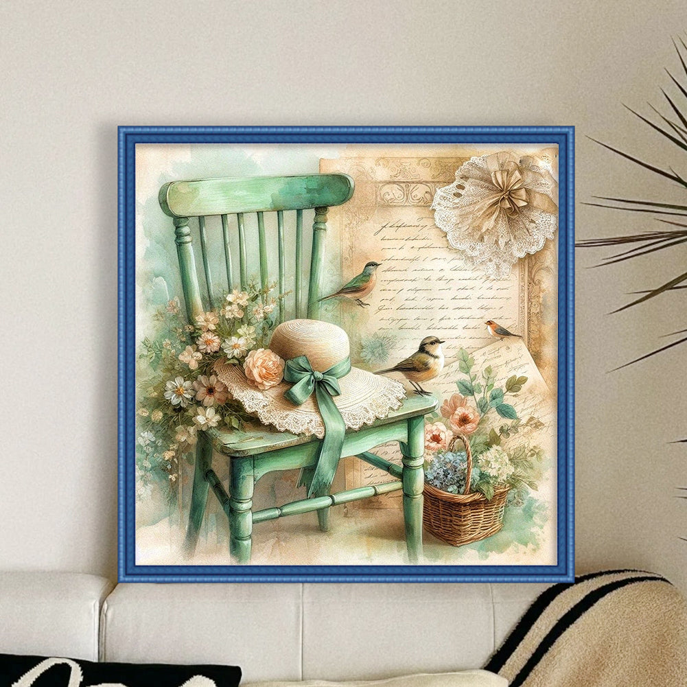 Floral Hat On Chair - 11CT Stamped Cross Stitch 40*40CM