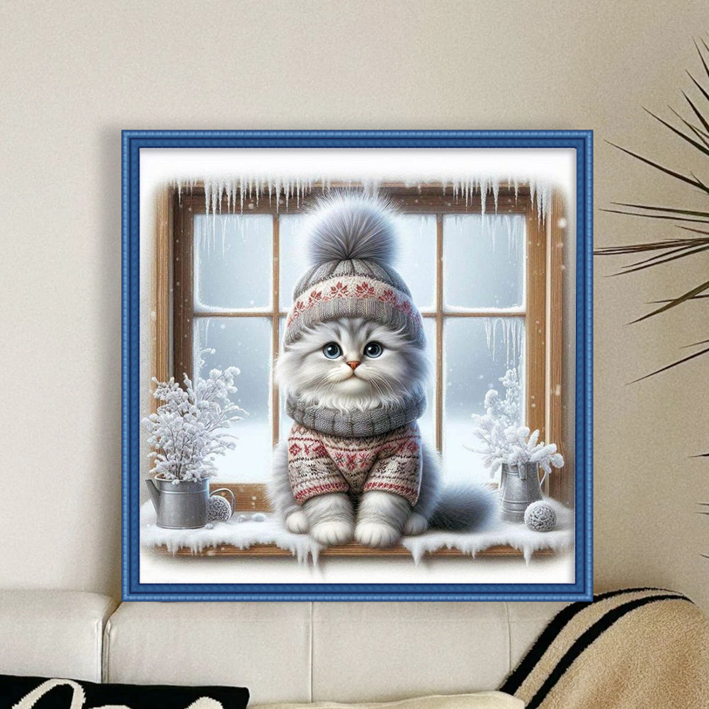 Kitten By The Window - 11CT Stamped Cross Stitch 40*40CM