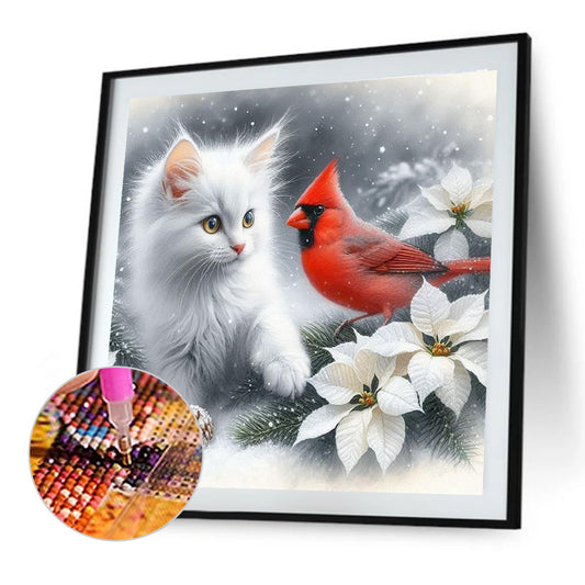 Cat And Cardinal - Full Round Drill Diamond Painting 40*40CM