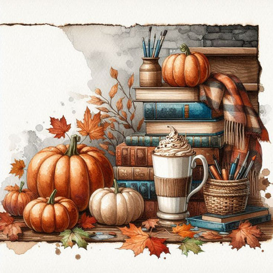 Autumn Maple Leaf Book With Hot Cocoa - Full Square Drill Diamond Painting 30*30CM
