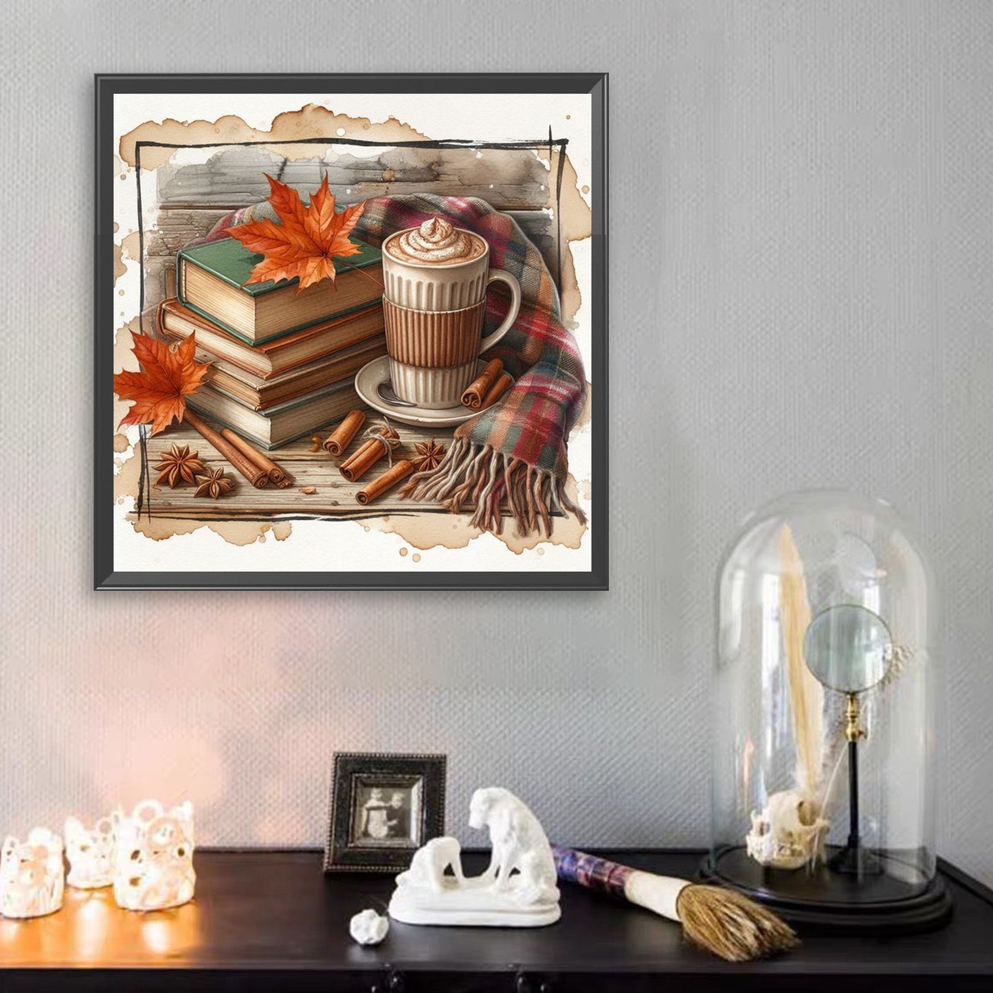 Autumn Maple Leaf Book And Hot Cocoa - Full Square Drill Diamond Painting 30*30CM