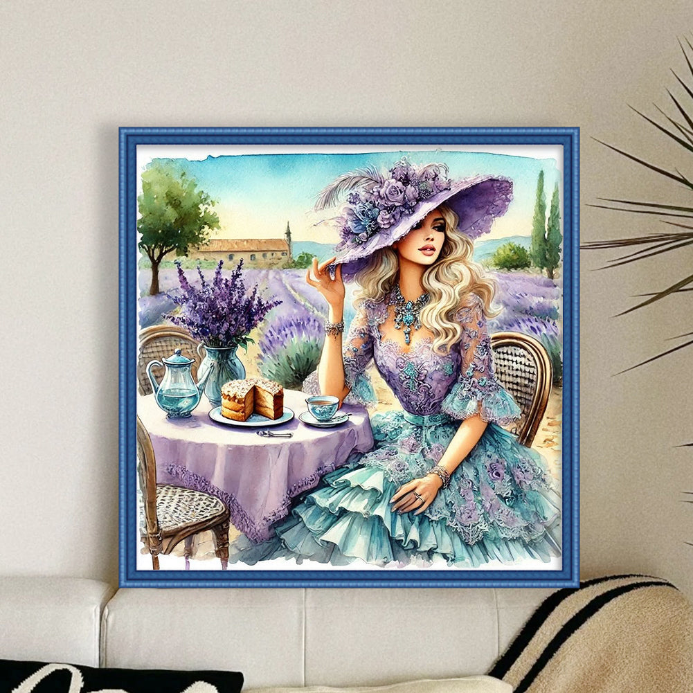 Woman Having Afternoon Tea - 11CT Stamped Cross Stitch 40*40CM