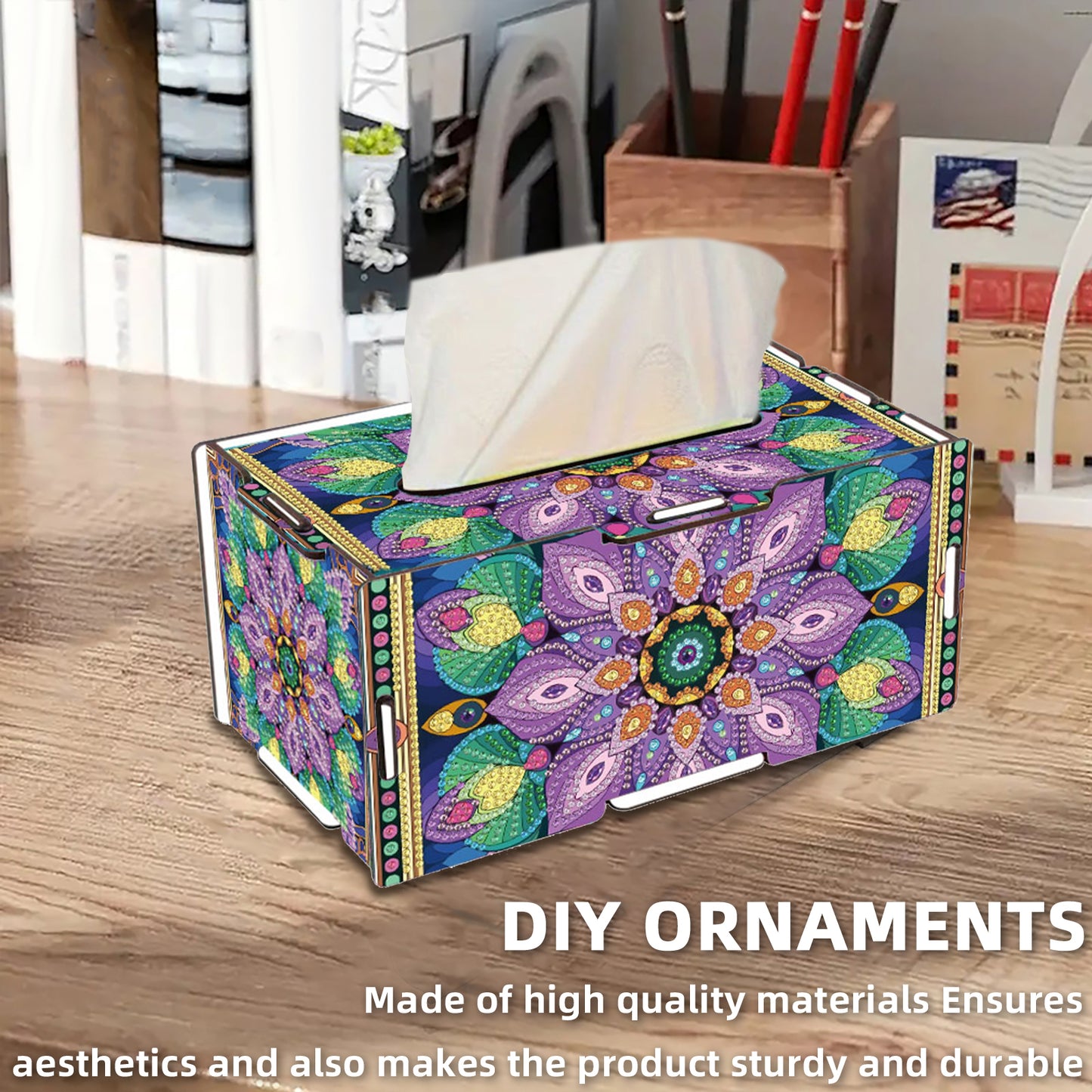 Wooden Diamond Painting Tissue Box for Home and Office Decoration (CZH009)