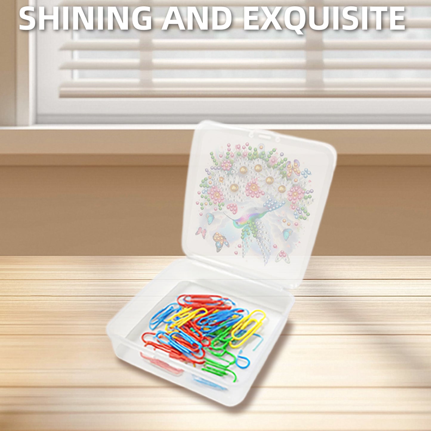 DIY Diamond Painting Storage Box Flower Bird Clear Plastic Case for Small Items