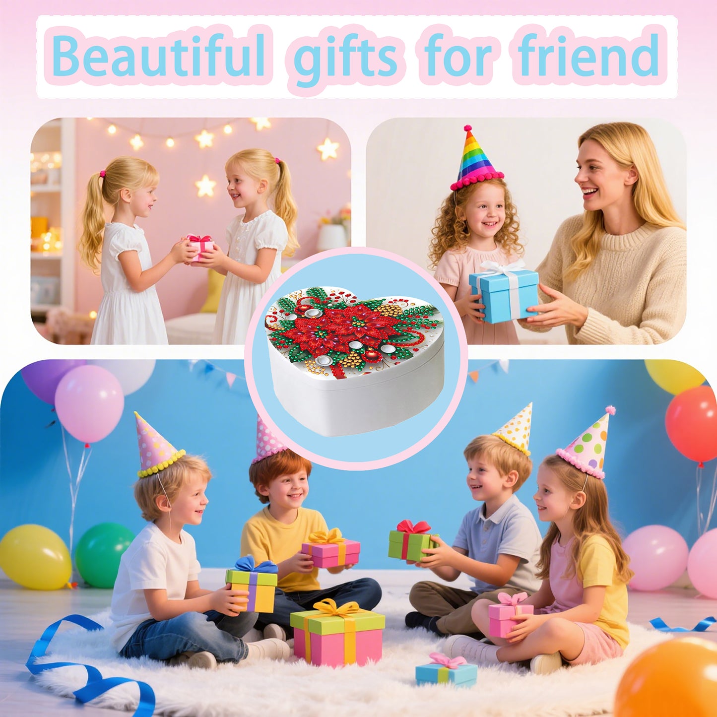 Flower DIY Diamond Painting Heart-Shaped Jewelry Box Decorative Storage Case
