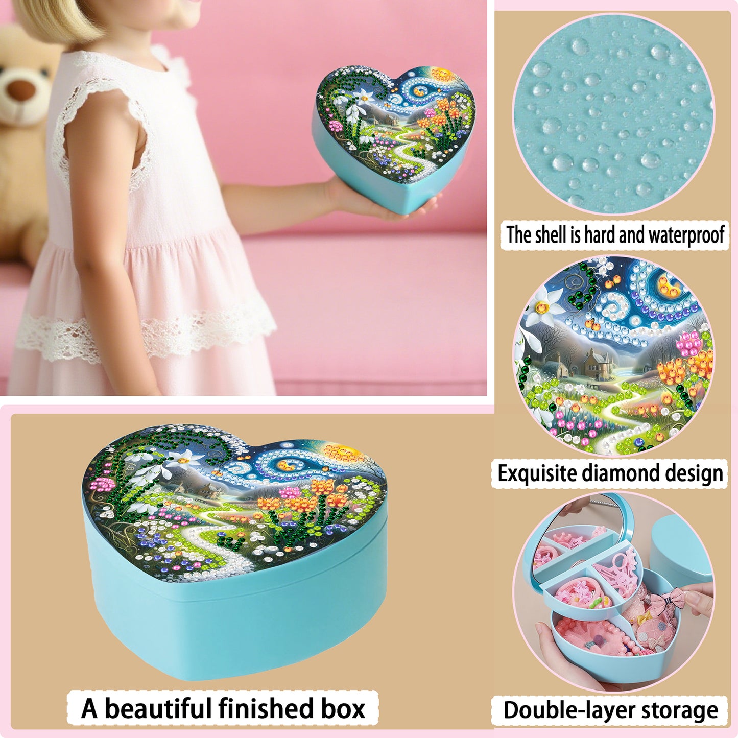 Landscape DIY Diamond Painting Heart-Shaped Jewelry Box Decorative Storage Case