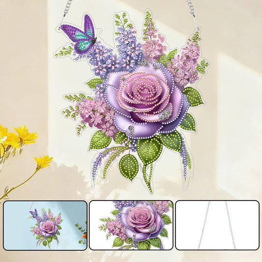 2D Flat DIY Hanging Diamond Art Kits DIY Home Decor Hanging Charm (Rose)