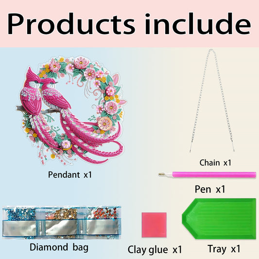 2D Flat DIY Hanging Diamond Art Kits DIY Home Decor Hanging Charm (Bird Wreath)