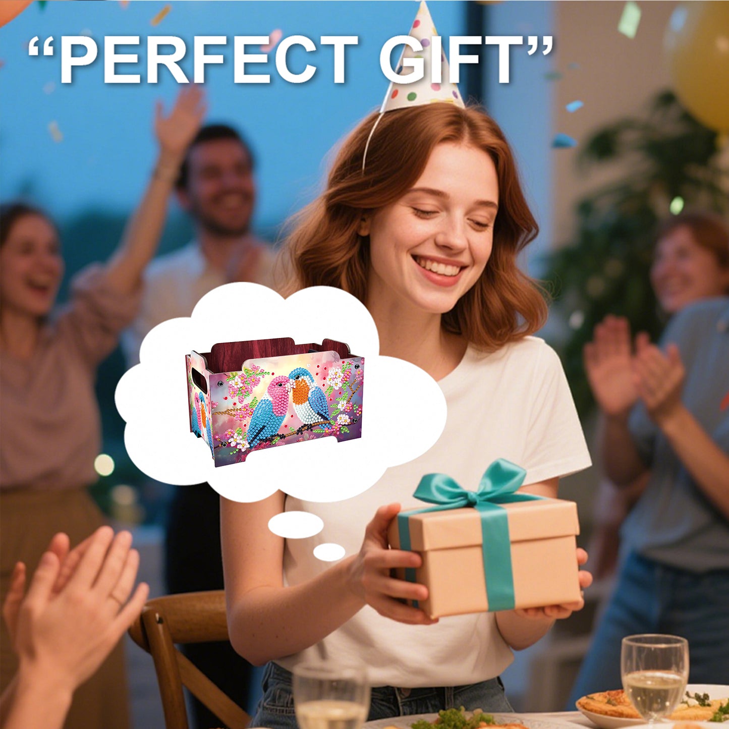 5D DIY Diamond Painting Art Decorative Storage Box Wood Storage Clutch (Bird)