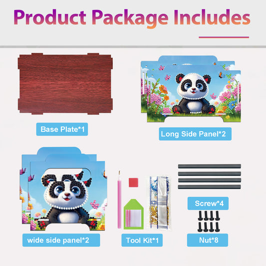 5D DIY Diamond Painting Art Decorative Storage Box Wood Storage Clutch (Panda)