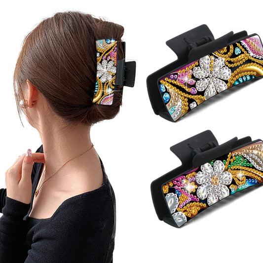 2Pcs Flowers DIY Diamond Hair Claw Clips Making Kit for Women Ladies Girls