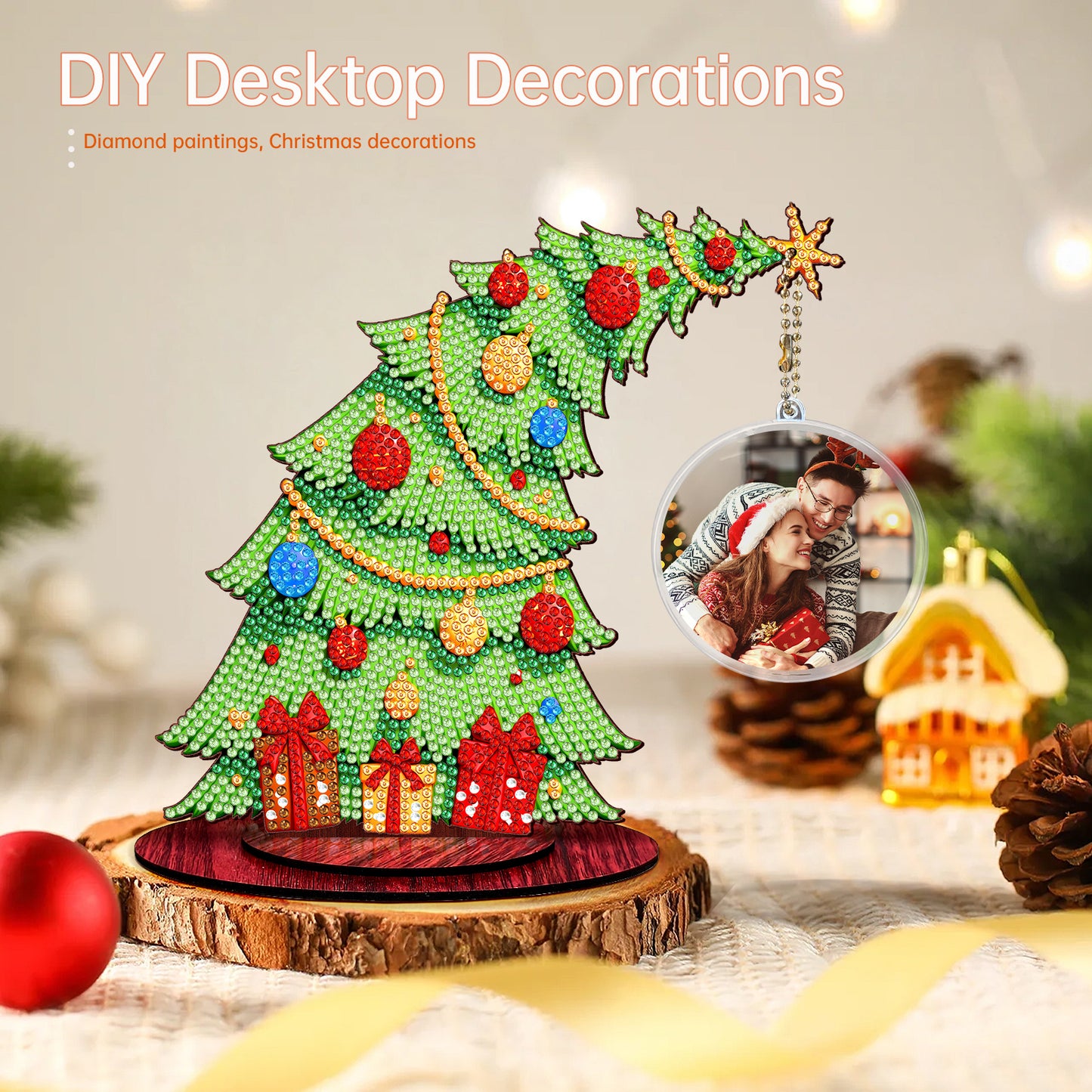 Christmas Tree DIY 2D Flat Wooden Desktop Diamond Art Kit for Adults Beginner(M)