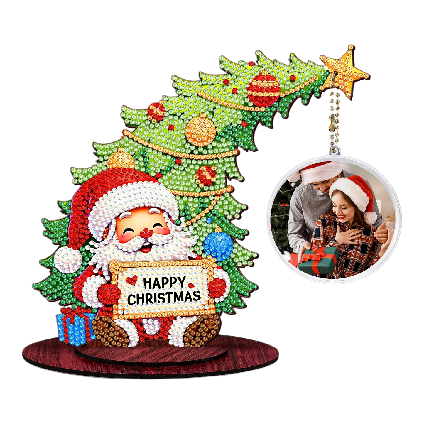 Santa Claus Photo Xmas Tree 5D DIY Diamond Art Tabletop Wood Decoration Ornament