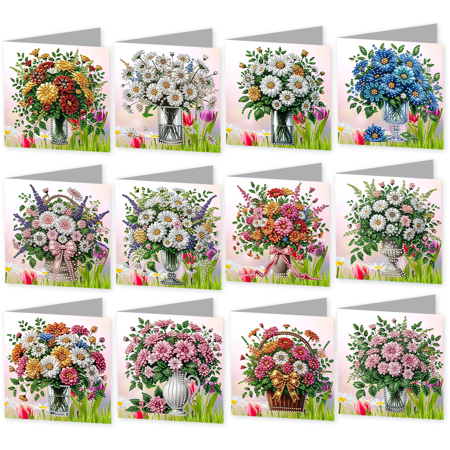 12 Packs Vase DIY Diamond Painting Greeting Card Kit for Adults Holiday Gifts