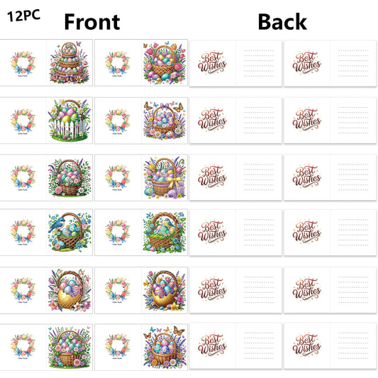 12 Packs Easter Egg Basket DIY Diamond Painting Greeting Card Kit for Adults