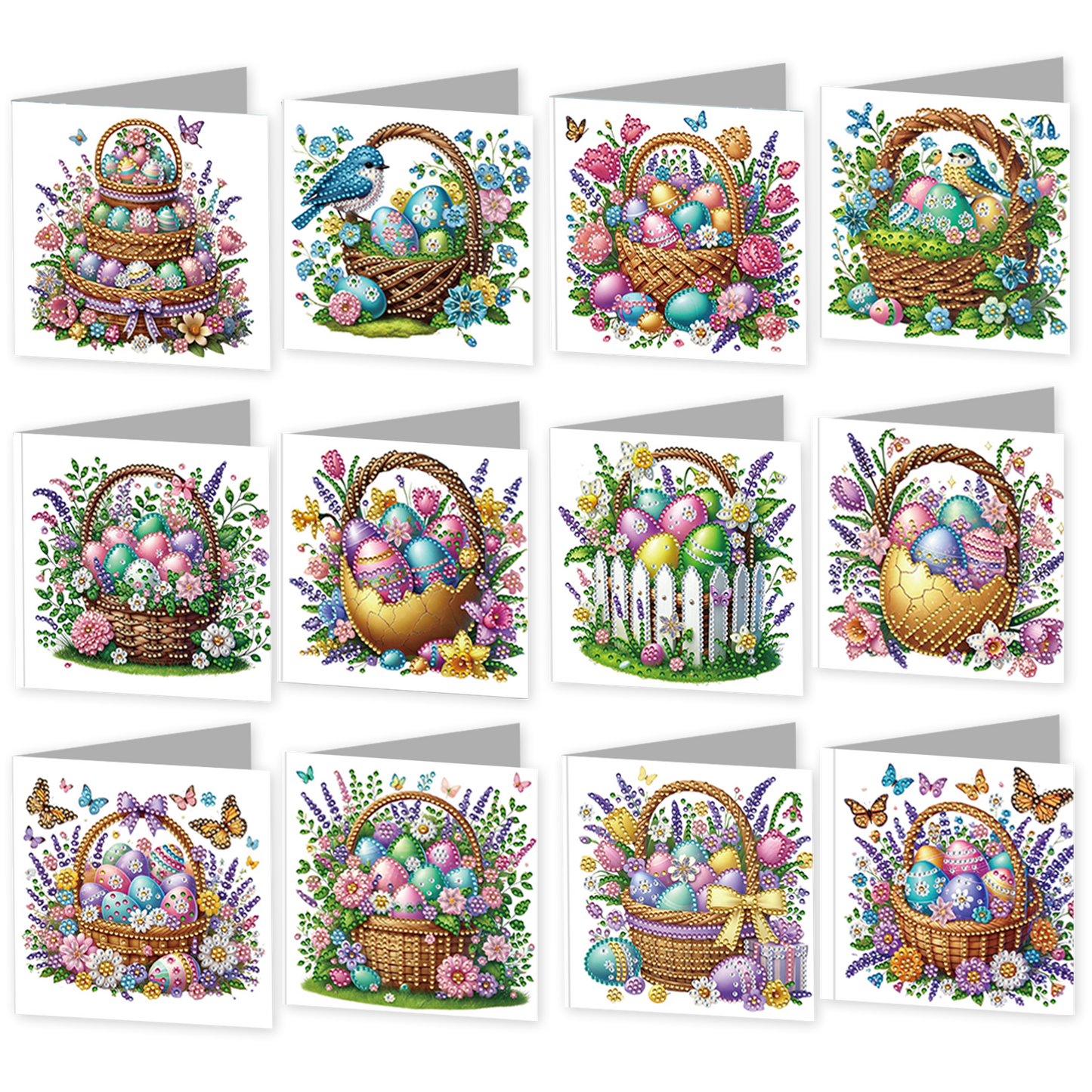 12 Packs Easter Egg Basket DIY Diamond Painting Greeting Card Kit for Adults