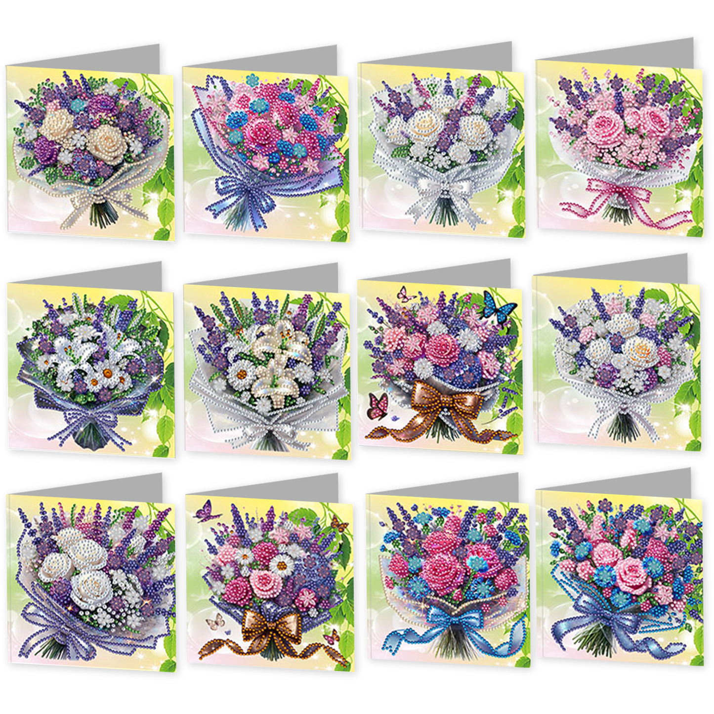 12Pcs Bouquet DIY Diamond Painting Greeting Card Kit for Adults Holiday Gifts